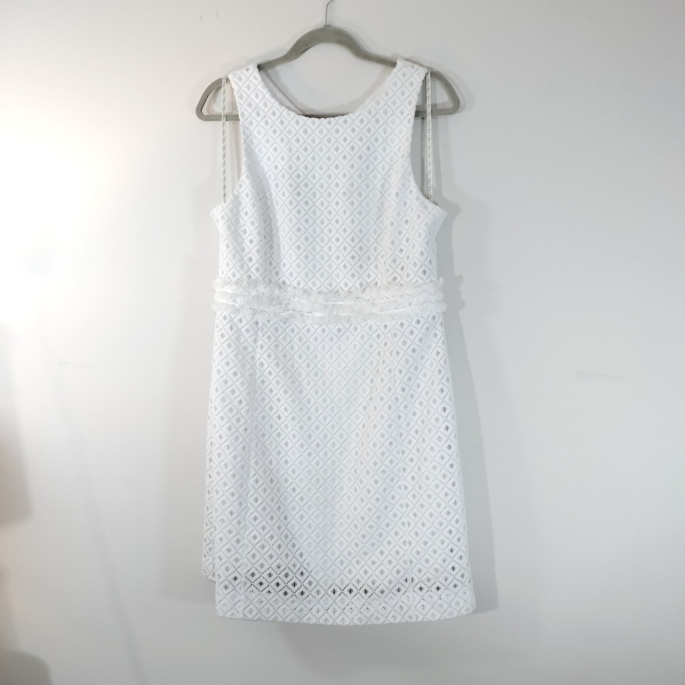Lilly Pulitzer White Diamond Eyelet Fringe Shift Dress w/Bamboo Zipper‎ - Picture 8 of 10